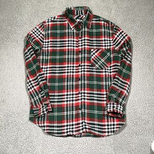 Flannel Button Up Shirt Men's Long Sleeve Plaid Red Green Gray Earth Large